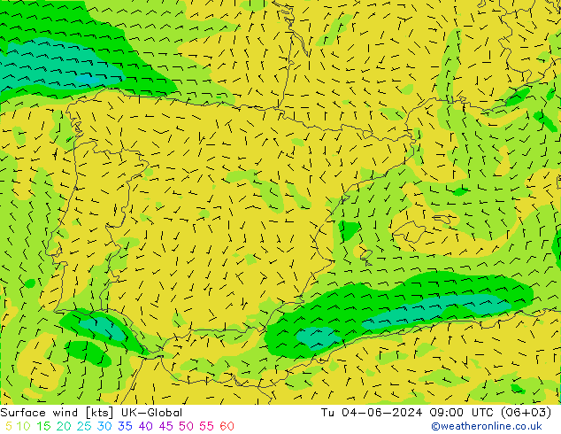 Surface wind UK-Global Tu 04.06.2024 09 UTC