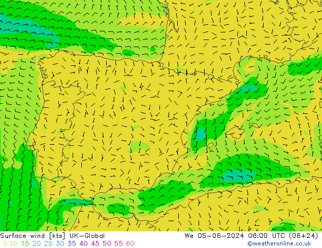 wiatr 10 m UK-Global śro. 05.06.2024 06 UTC