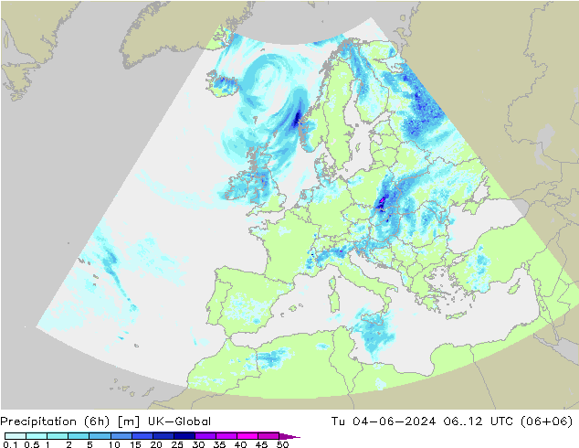 осадки (6h) UK-Global вт 04.06.2024 12 UTC