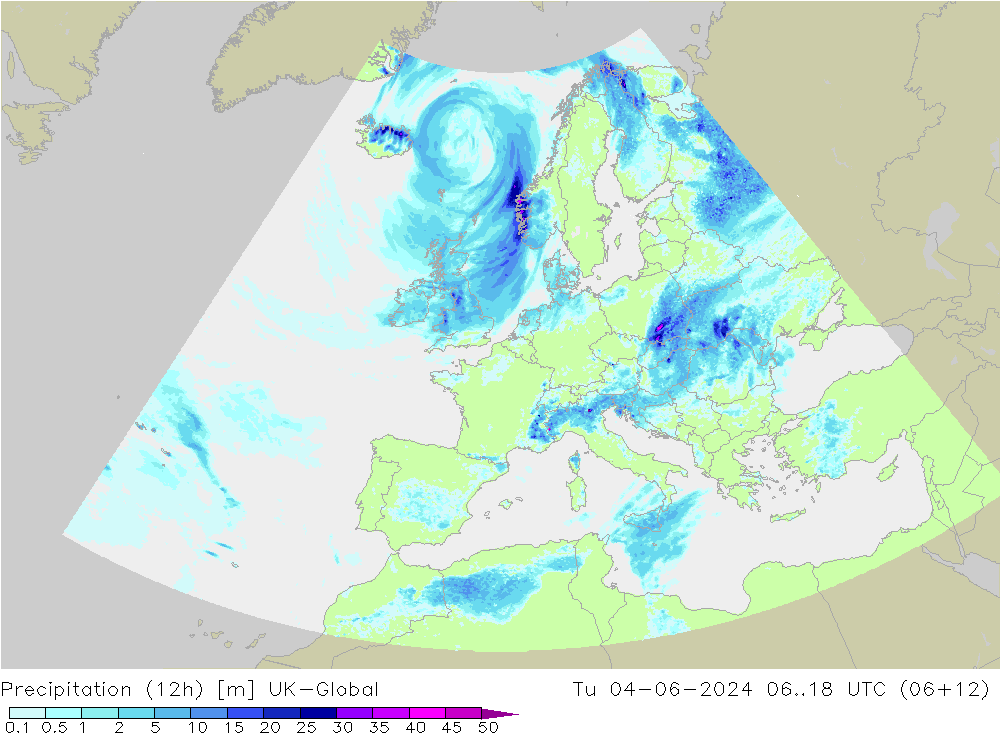 Precipitazione (12h) UK-Global mar 04.06.2024 18 UTC