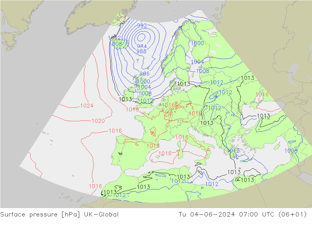 pression de l'air UK-Global mar 04.06.2024 07 UTC