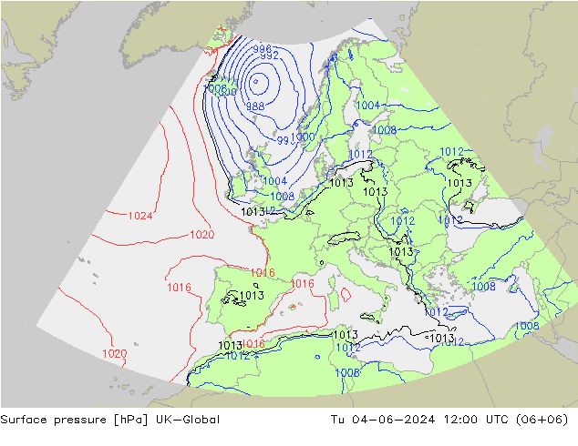 Surface pressure UK-Global Tu 04.06.2024 12 UTC