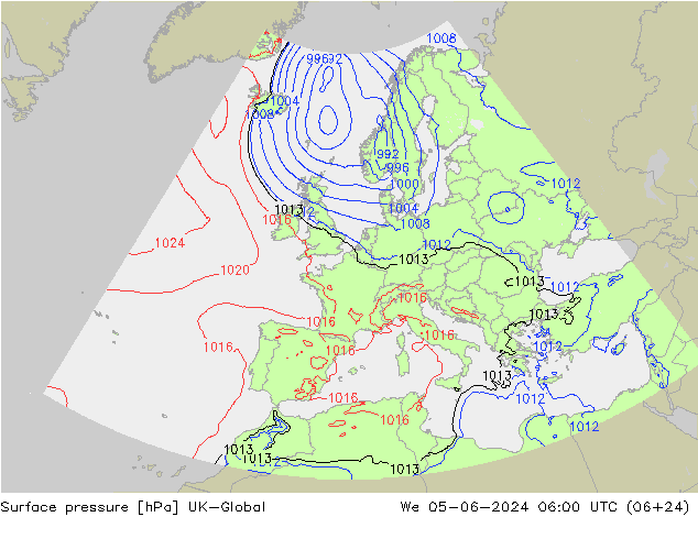 Surface pressure UK-Global We 05.06.2024 06 UTC