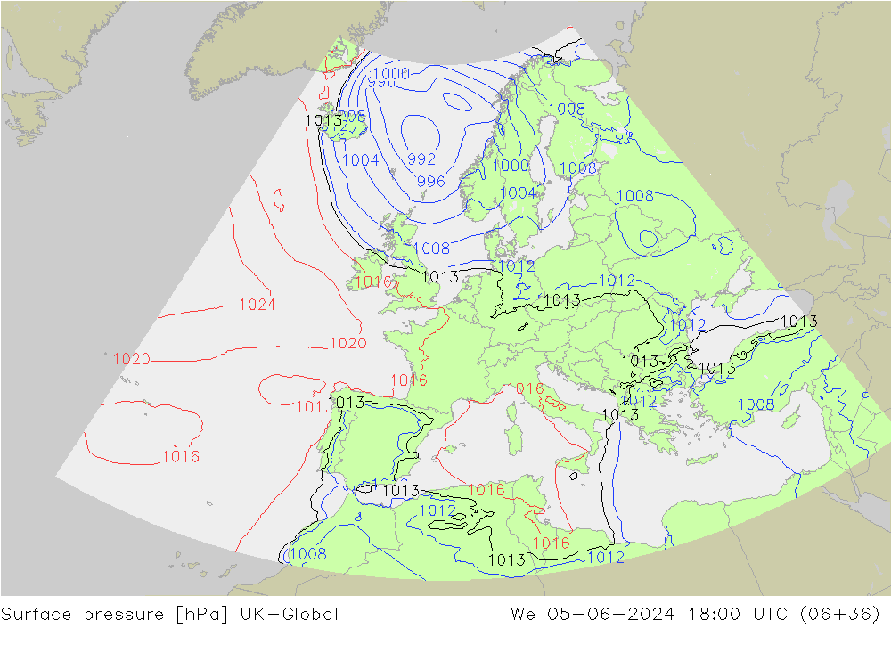 Surface pressure UK-Global We 05.06.2024 18 UTC