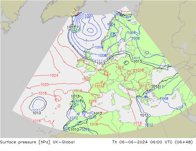 Surface pressure UK-Global Th 06.06.2024 06 UTC