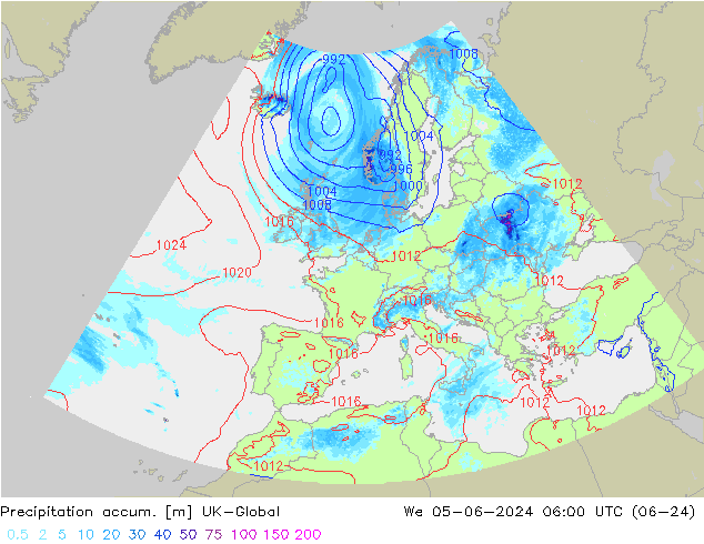 Précipitation accum. UK-Global mer 05.06.2024 06 UTC