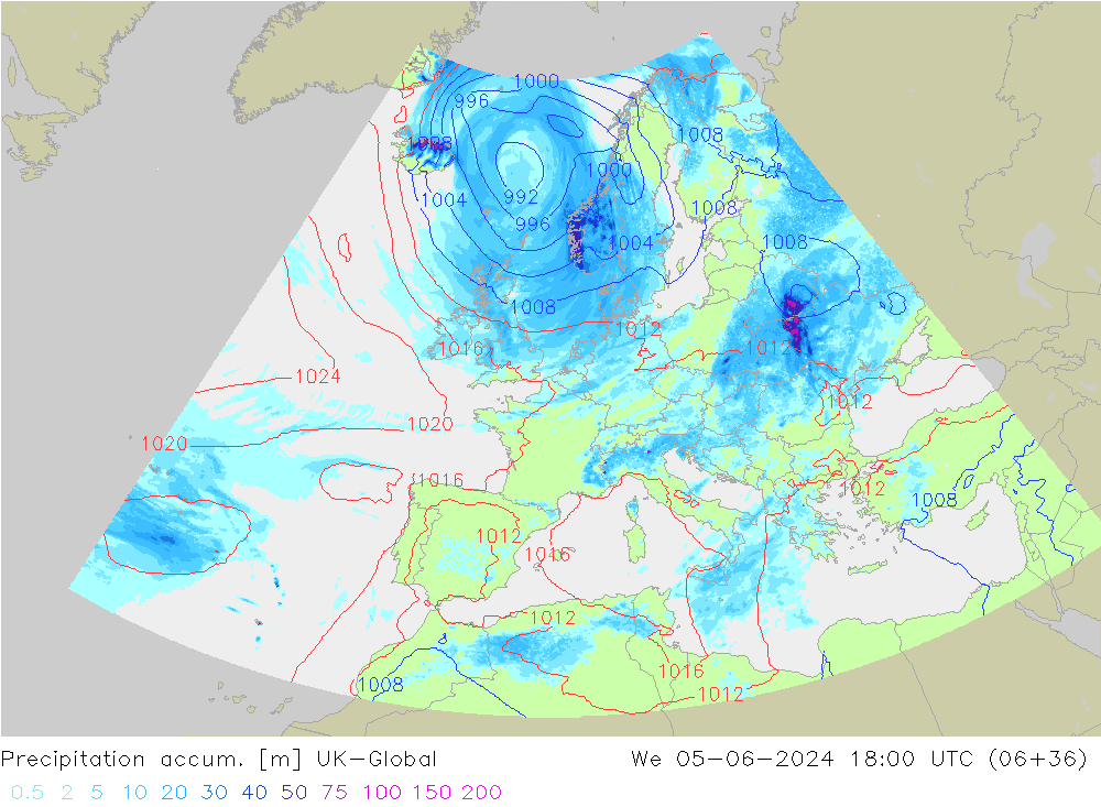 Precipitation accum. UK-Global Qua 05.06.2024 18 UTC