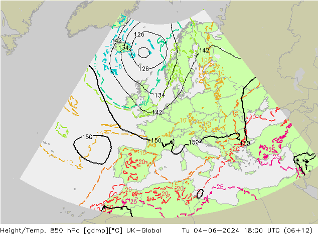 Height/Temp. 850 hPa UK-Global Tu 04.06.2024 18 UTC