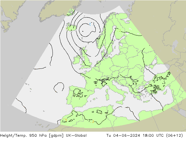 Height/Temp. 950 hPa UK-Global Tu 04.06.2024 18 UTC