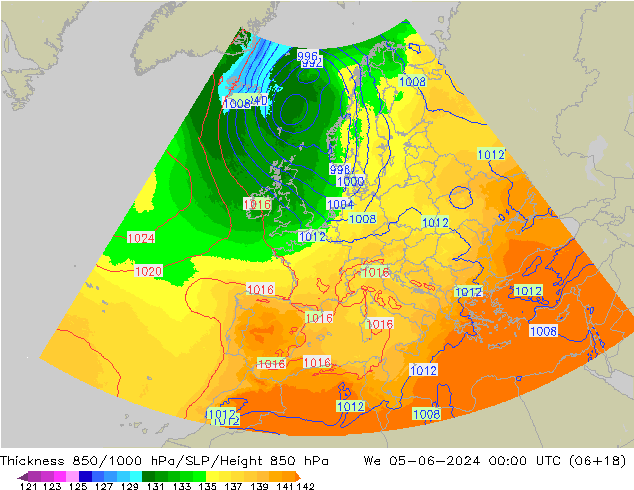 Thck 850-1000 hPa UK-Global We 05.06.2024 00 UTC