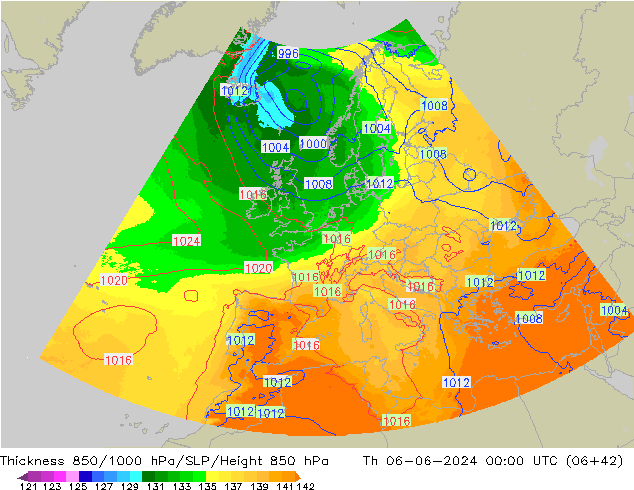 850-1000 hPa Kalınlığı UK-Global Per 06.06.2024 00 UTC