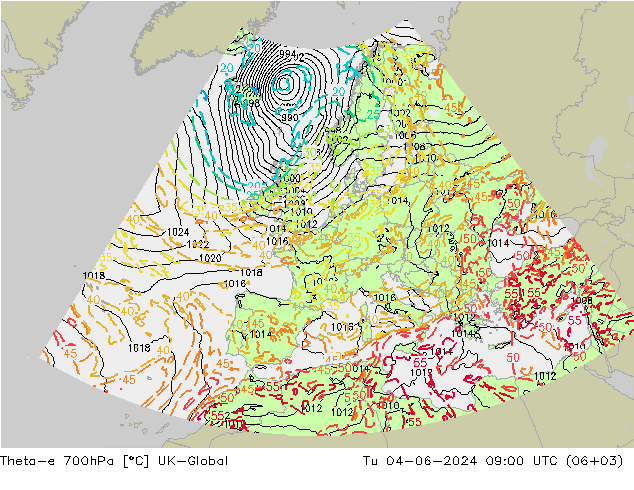 Theta-e 700hPa UK-Global mar 04.06.2024 09 UTC