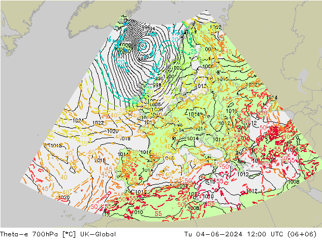 Theta-e 700hPa UK-Global mar 04.06.2024 12 UTC
