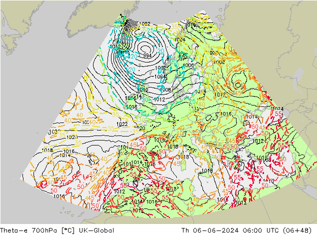 Theta-e 700hPa UK-Global Do 06.06.2024 06 UTC