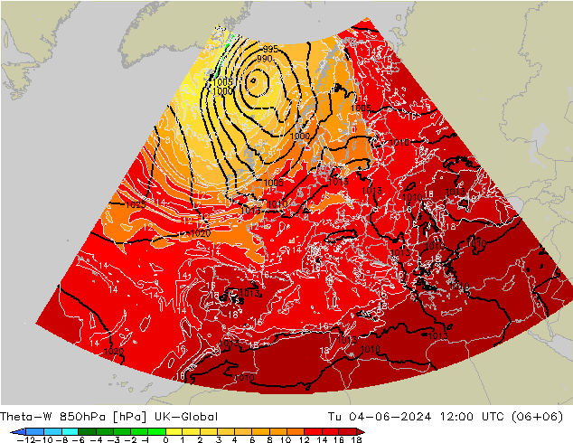 Theta-W 850hPa UK-Global Tu 04.06.2024 12 UTC