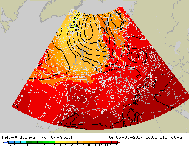 Theta-W 850hPa UK-Global We 05.06.2024 06 UTC