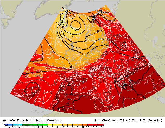 Theta-W 850hPa UK-Global Th 06.06.2024 06 UTC