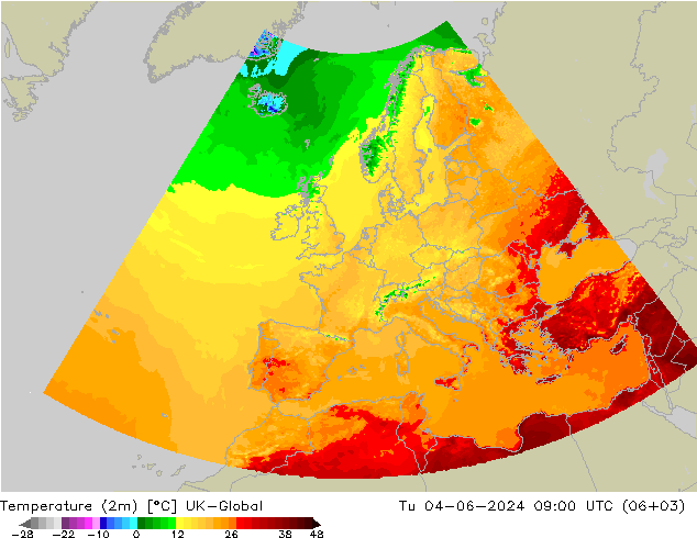 Temperatura (2m) UK-Global Ter 04.06.2024 09 UTC