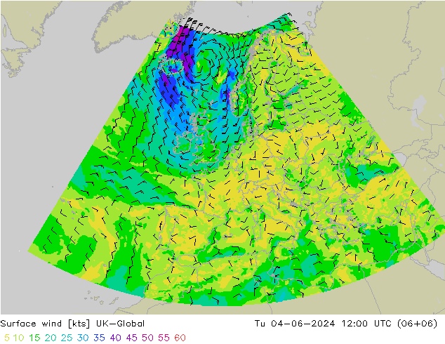 ветер 10 m UK-Global вт 04.06.2024 12 UTC