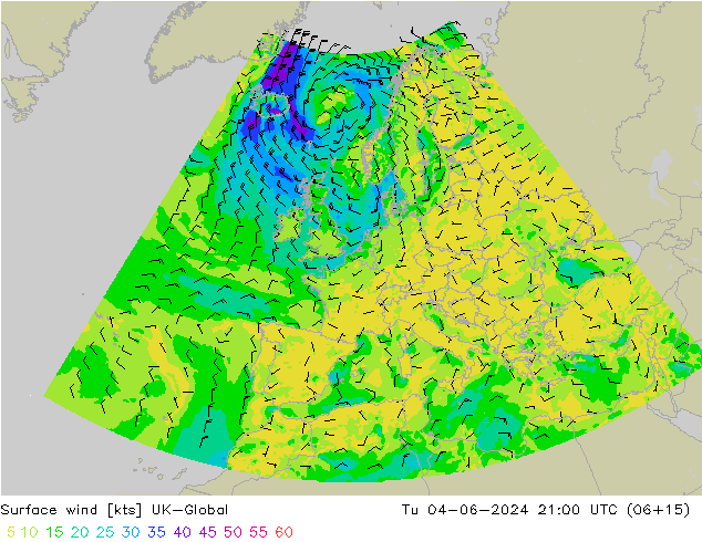 Surface wind UK-Global Tu 04.06.2024 21 UTC