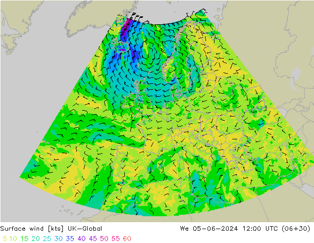 Rüzgar 10 m UK-Global Çar 05.06.2024 12 UTC