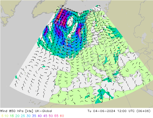 Vento 850 hPa UK-Global mar 04.06.2024 12 UTC