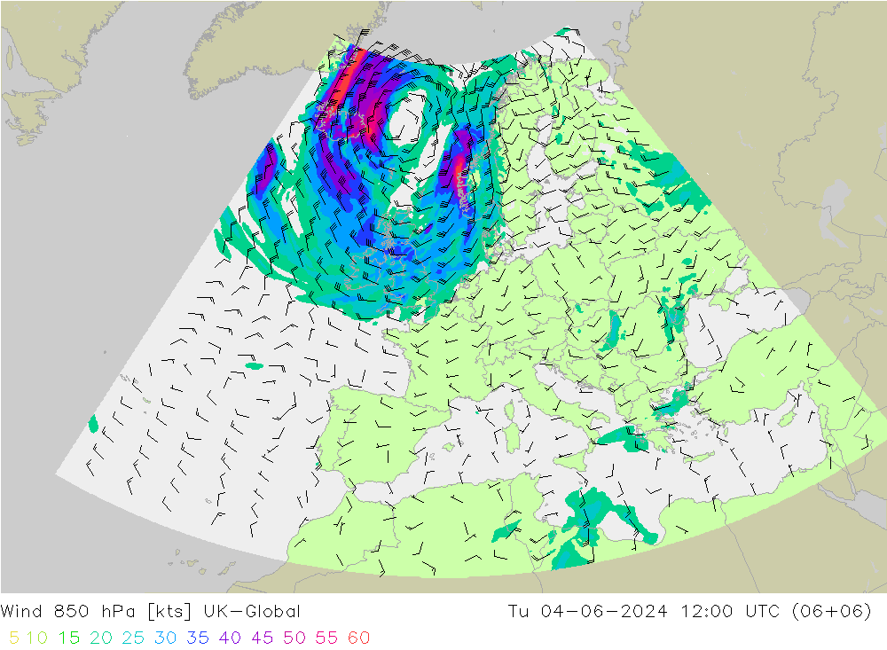 Wind 850 hPa UK-Global di 04.06.2024 12 UTC