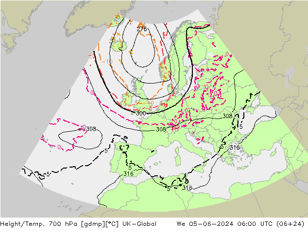 Height/Temp. 700 гПа UK-Global ср 05.06.2024 06 UTC