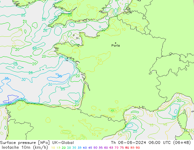 Isotachs (kph) UK-Global  06.06.2024 06 UTC