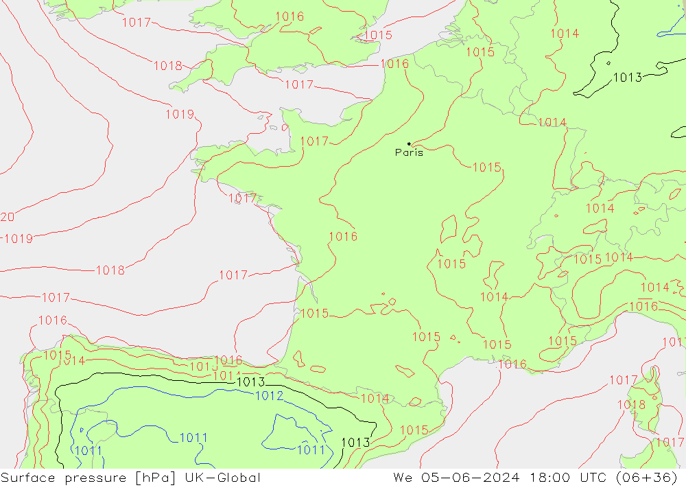 Luchtdruk (Grond) UK-Global wo 05.06.2024 18 UTC