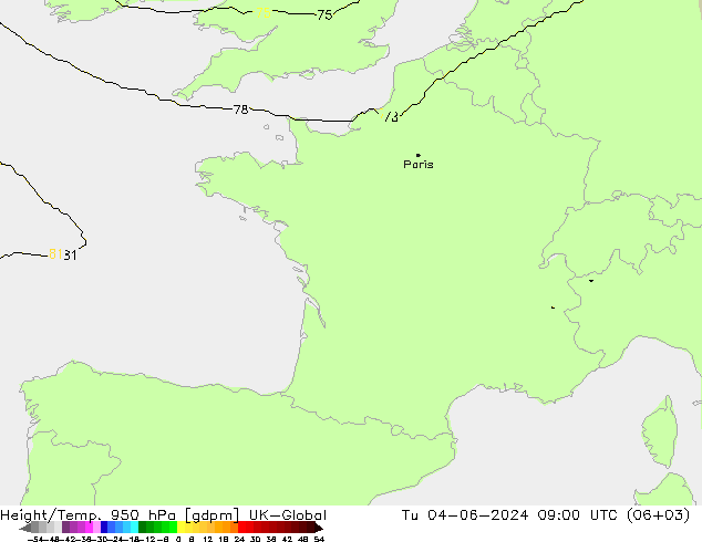 Yükseklik/Sıc. 950 hPa UK-Global Sa 04.06.2024 09 UTC