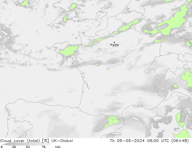 Nuages (total) UK-Global jeu 06.06.2024 06 UTC