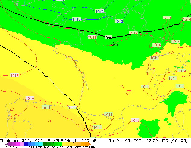 Schichtdicke 500-1000 hPa UK-Global Di 04.06.2024 12 UTC