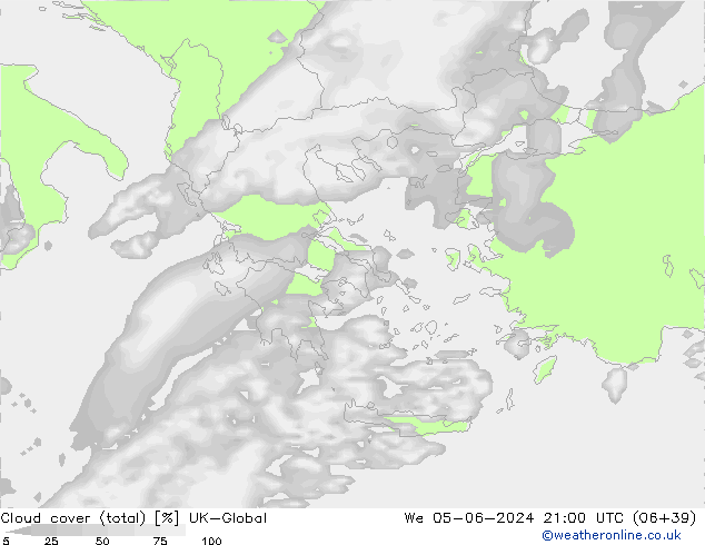 Bewolking (Totaal) UK-Global wo 05.06.2024 21 UTC