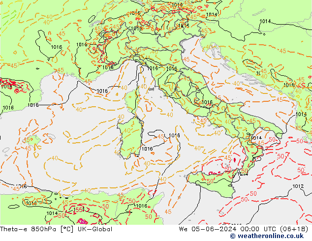 Theta-e 850гПа UK-Global ср 05.06.2024 00 UTC