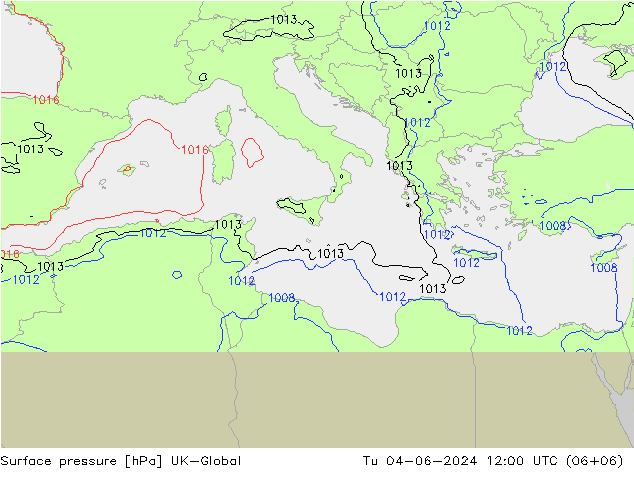 Pressione al suolo UK-Global mar 04.06.2024 12 UTC