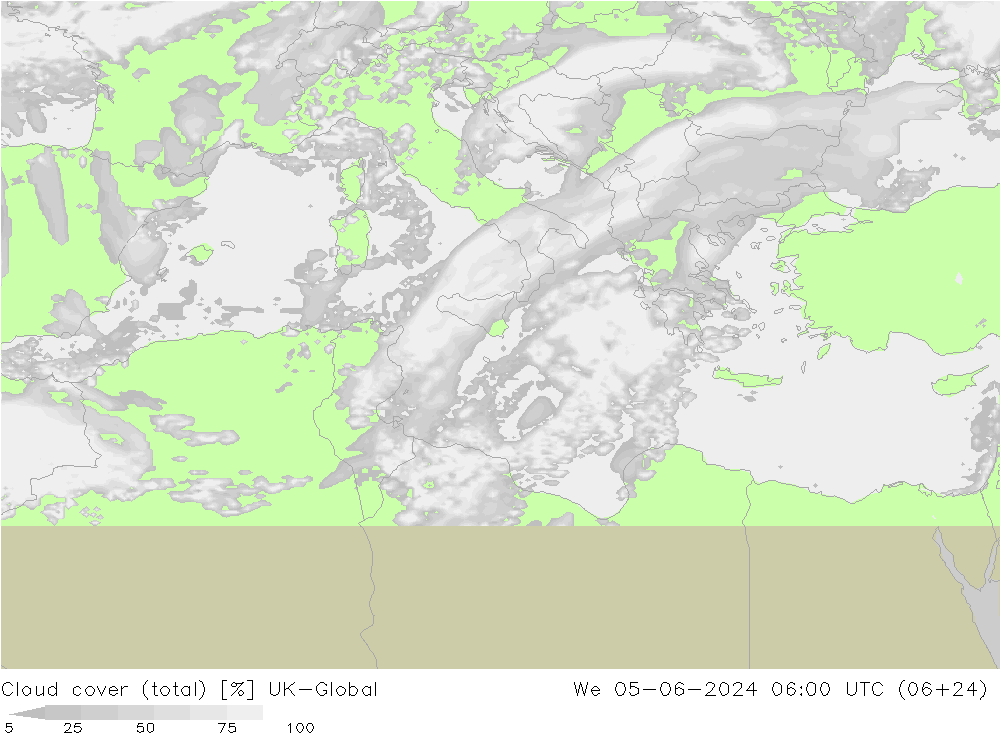 Bulutlar (toplam) UK-Global Çar 05.06.2024 06 UTC