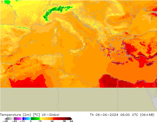 mapa temperatury (2m) UK-Global czw. 06.06.2024 06 UTC