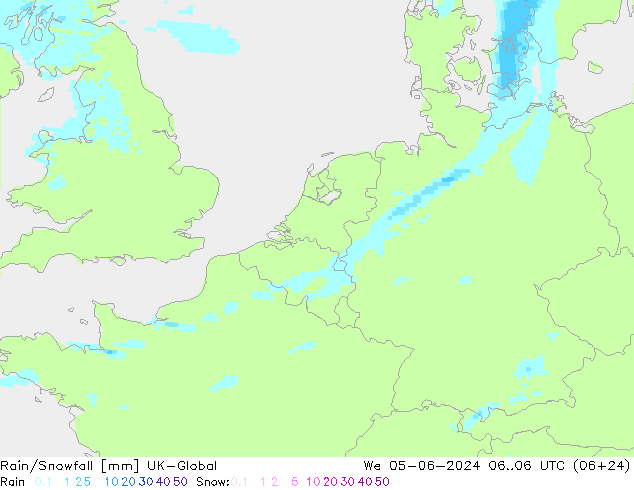 Rain/Snowfall UK-Global mer 05.06.2024 06 UTC