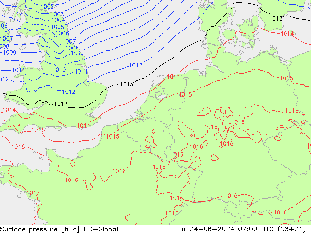 приземное давление UK-Global вт 04.06.2024 07 UTC