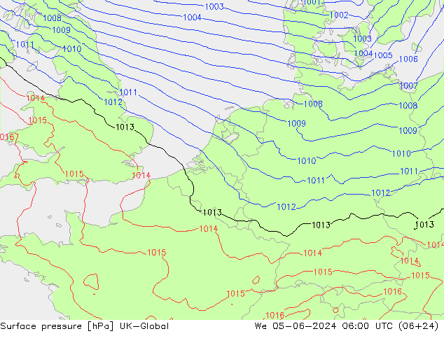 地面气压 UK-Global 星期三 05.06.2024 06 UTC