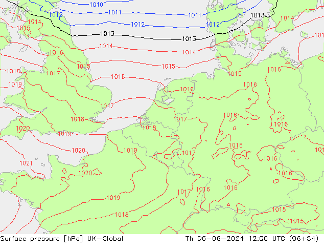 Pressione al suolo UK-Global gio 06.06.2024 12 UTC