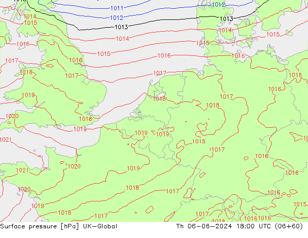 Atmosférický tlak UK-Global Čt 06.06.2024 18 UTC