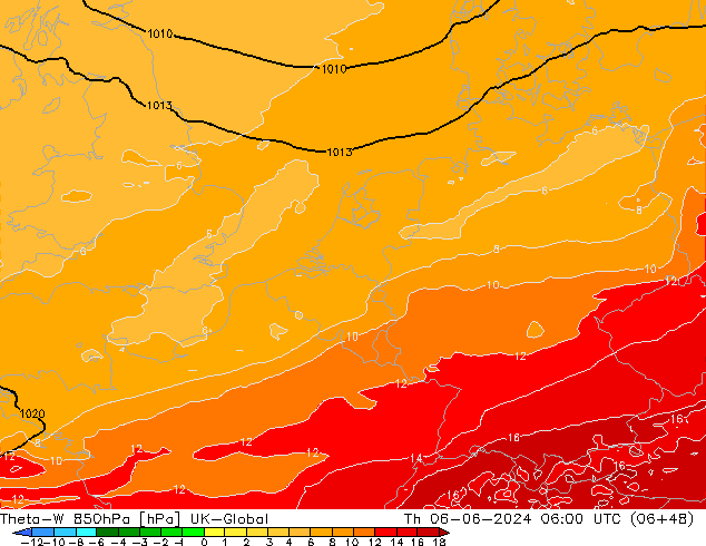 Theta-W 850hPa UK-Global Do 06.06.2024 06 UTC