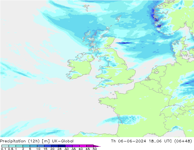 Precipitation (12h) UK-Global Th 06.06.2024 06 UTC