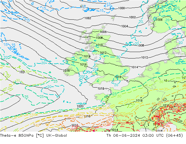 Theta-e 850hPa UK-Global  06.06.2024 03 UTC