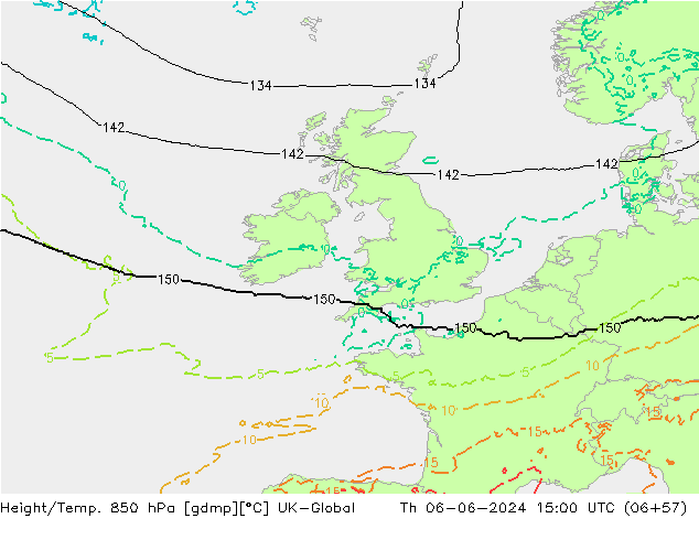 Height/Temp. 850 hPa UK-Global Th 06.06.2024 15 UTC