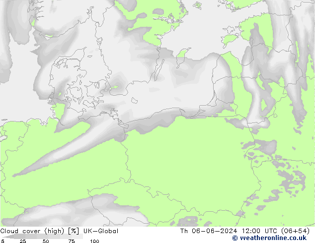 Cloud cover (high) UK-Global Th 06.06.2024 12 UTC