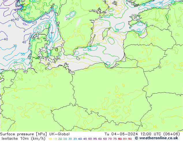 Isotachs (kph) UK-Global Út 04.06.2024 12 UTC