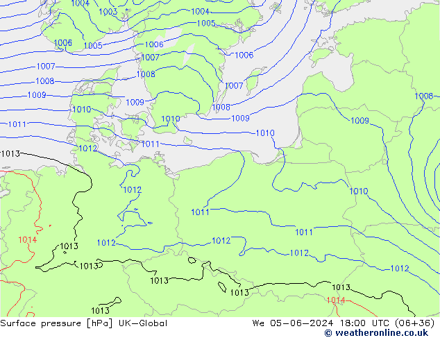 Atmosférický tlak UK-Global St 05.06.2024 18 UTC